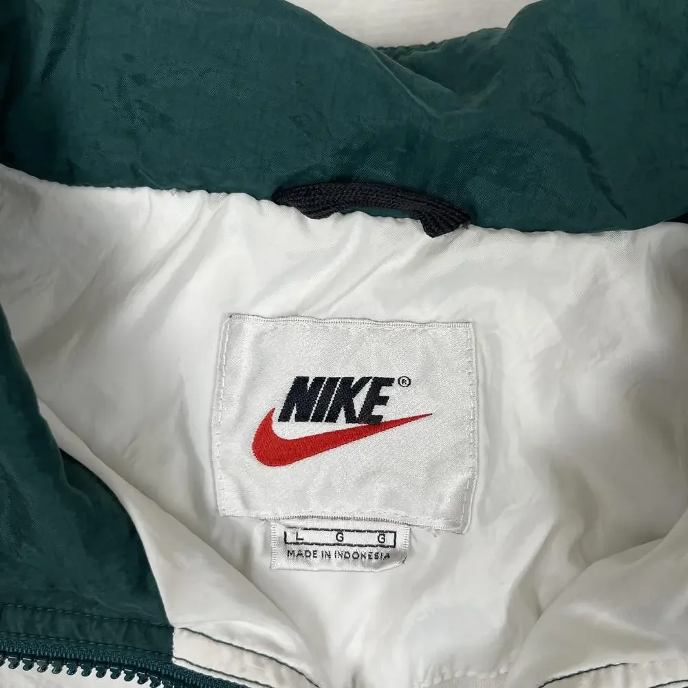 Vintage Nike Jacket Mens Large Green White Colorblock Windbreaker Full Zip 90s